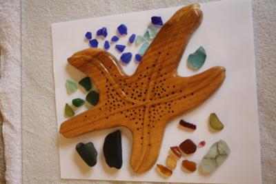 Black  Shard, Sea Glass and Carved Starfish