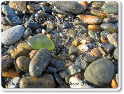 One of the interesting pieces of sea glass today was this olive-ish piece with a bubble visible.