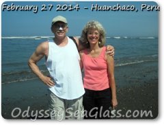 David and Lin on sea glass hunt, Huanchaco, Peru