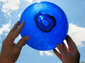 Blue volleyball size glass fishing float