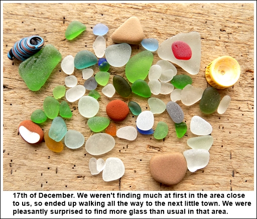 sea glass finds good day at Huanchaco Beach, Peru