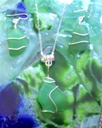 Green Antigua sea glass wire wrapped in sterling silver earrings and necklace.jpg