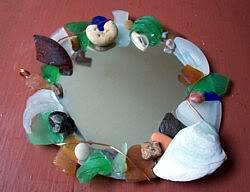 Finished sea glass wire-wrapped mirror