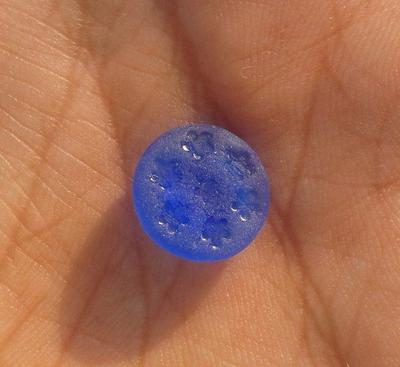 Blue Sea Glass Button - from Albania just across the Ionian Sea from Italy's bootheel