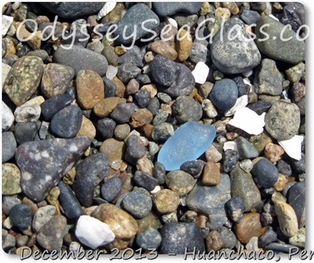 Beautiful blue sea glass found on Huanchaco Beach