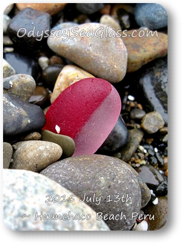 Lin's red and white big sea glass in huanchaco peru
