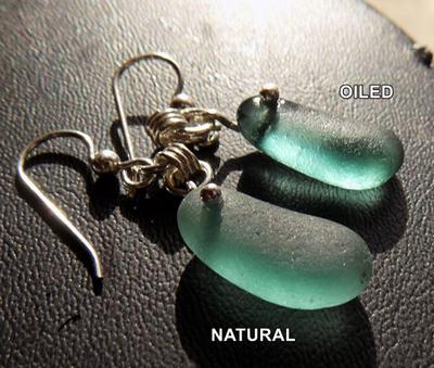 2. Oiled sea glass vs natural sea glass 