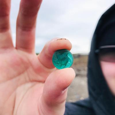 A rare find in Prestonpans, Scotland! A gorgeous antique glass button in teal!