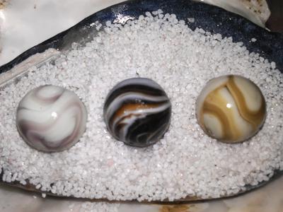 Raspberry, Mocha, and Chocolate Swirl Marbles. 