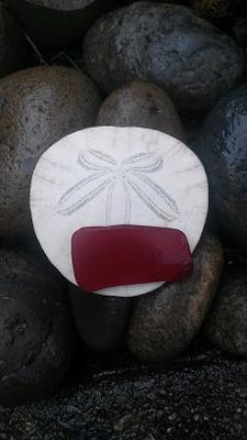 Ruby Red Sea Glass and Sand Dollar