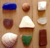Catch of the day, sea glass, ceramic, and shells