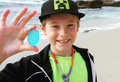 One happy boy - big blue sea glass