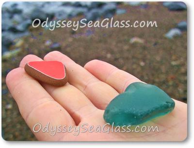 Blue beach glass red tile beach find Huanchaco Peru