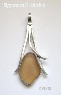 Sea glass pendant peach pink bezel