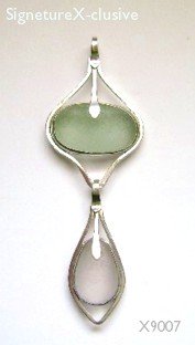 White and green seaglass 3 in 1 pendant