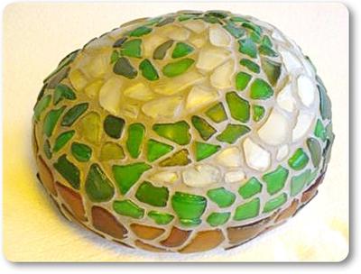 Beach Glass Spiral on Rock Mosaic