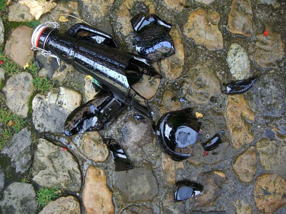 broken glass on pebbles