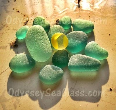 Teals with Marble - Huanchaco Sea Glass