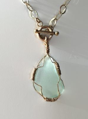 Wire Wrapped Sea Glass Toggle Necklace by Van Der Muffin's Jewels